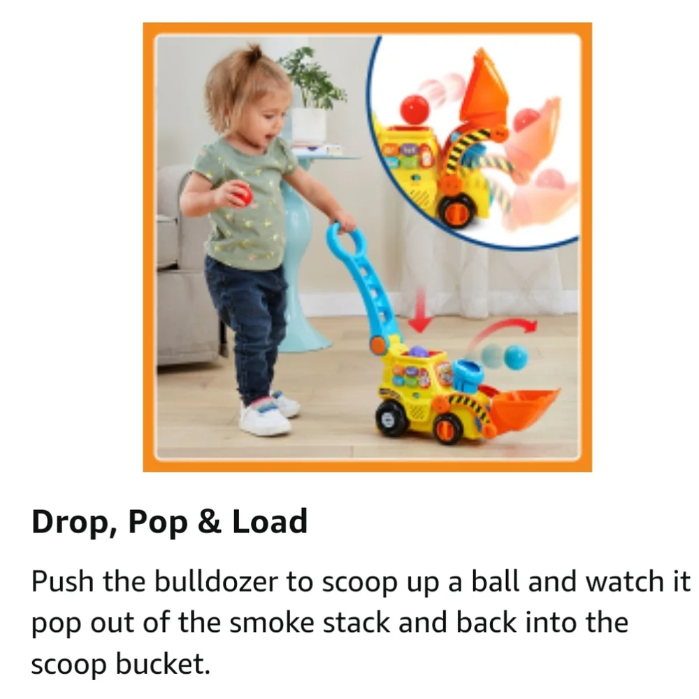 NEW VTech Pop-a-Balls - Push and Pop Bulldozer Push & Pull Toy with Accessories